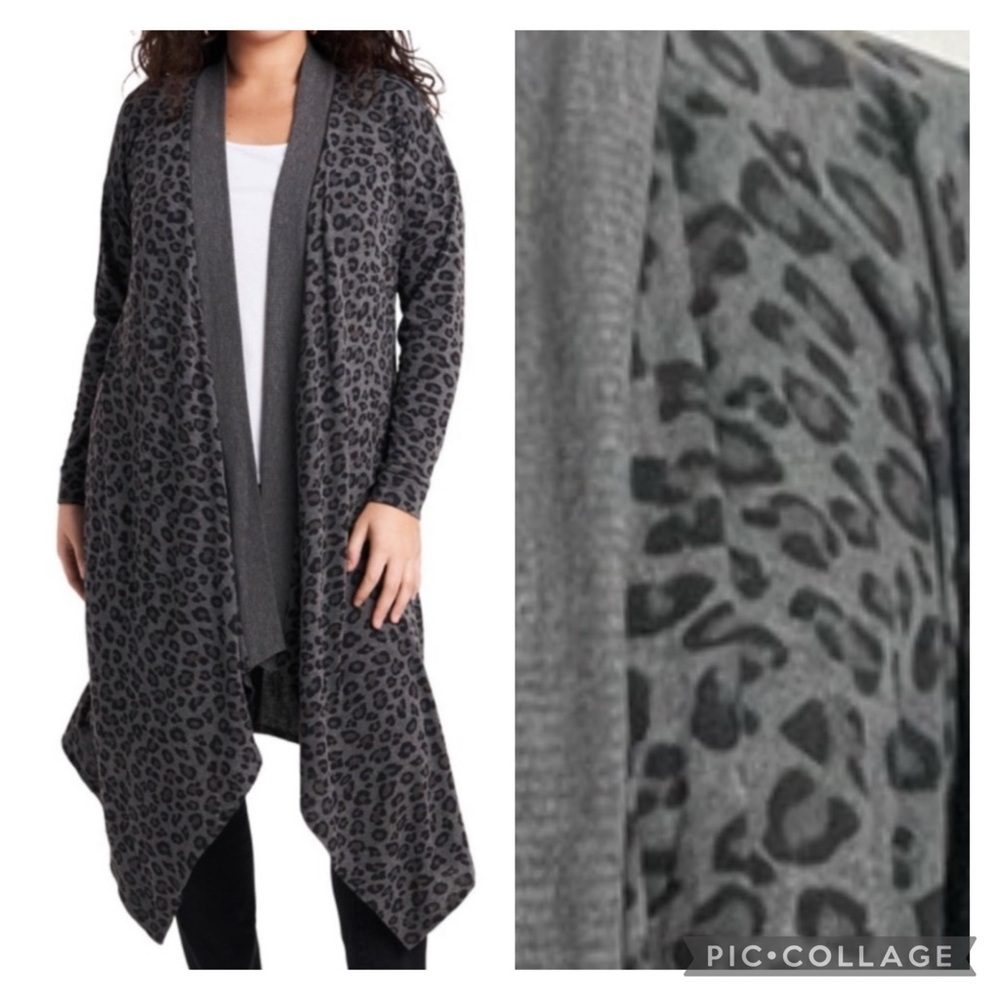 1. State Animal Print Lagenlook Drape Front Cardigan Sz 1X